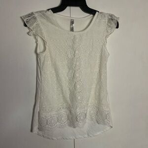 Beautees White Lace Cap Sleeve Blouse